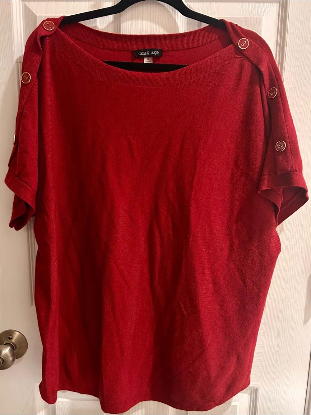 Cable & Gauge Button-Shoulder Red Short Sleeve Top